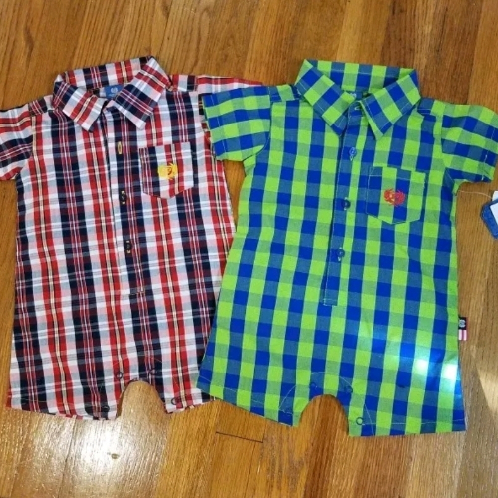 Bundle 2‎ Phat Farm 3-6 Months Boys Baby Plaid Check One Piece Short Sleeve